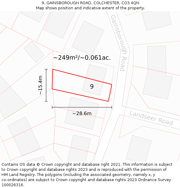 9, GAINSBOROUGH ROAD, COLCHESTER, CO3 4QN: Plot and title map