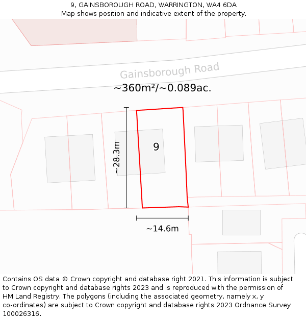 9, GAINSBOROUGH ROAD, WARRINGTON, WA4 6DA: Plot and title map