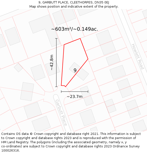 9, GARBUTT PLACE, CLEETHORPES, DN35 0EJ: Plot and title map