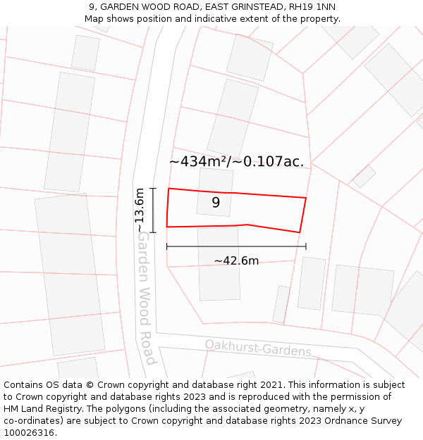 9, GARDEN WOOD ROAD, EAST GRINSTEAD, RH19 1NN: Plot and title map