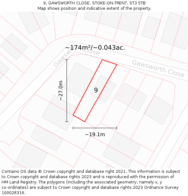 9, GAWSWORTH CLOSE, STOKE-ON-TRENT, ST3 5TB: Plot and title map