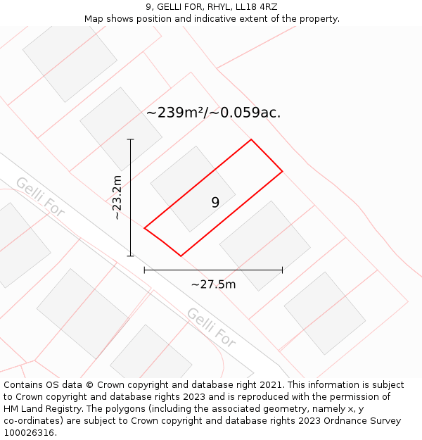 9, GELLI FOR, RHYL, LL18 4RZ: Plot and title map