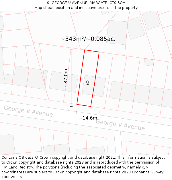 9, GEORGE V AVENUE, MARGATE, CT9 5QA: Plot and title map