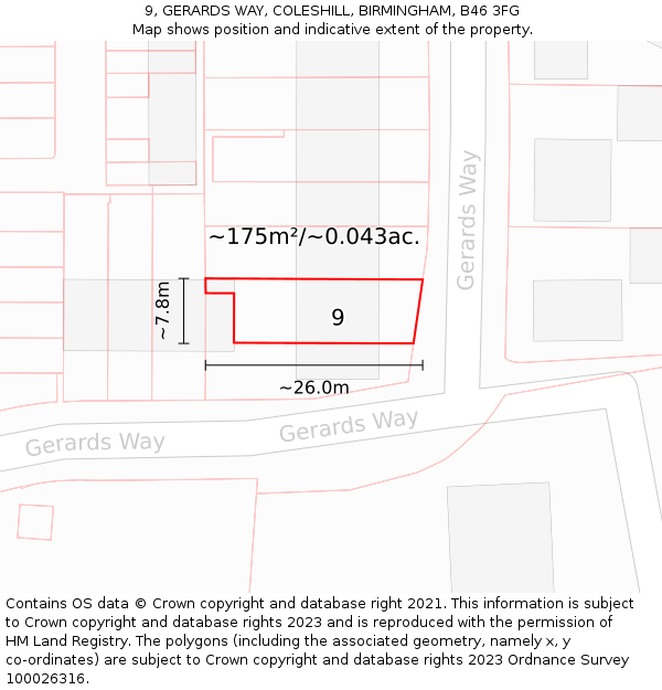 9, GERARDS WAY, COLESHILL, BIRMINGHAM, B46 3FG: Plot and title map