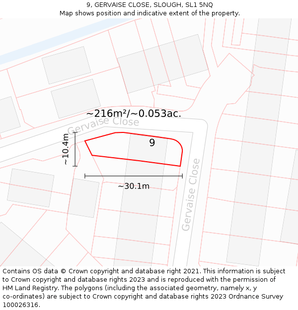 9, GERVAISE CLOSE, SLOUGH, SL1 5NQ: Plot and title map