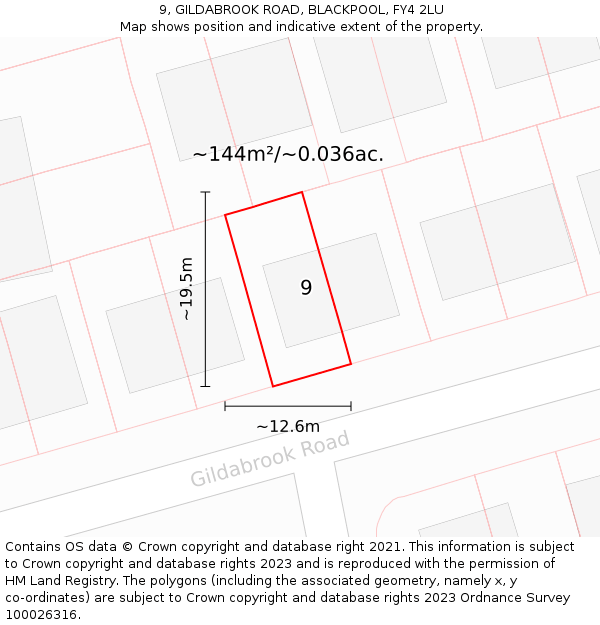 9, GILDABROOK ROAD, BLACKPOOL, FY4 2LU: Plot and title map