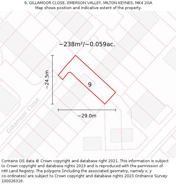 9, GILLAMOOR CLOSE, EMERSON VALLEY, MILTON KEYNES, MK4 2GA: Plot and title map