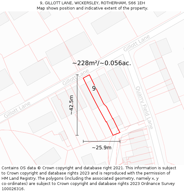 9, GILLOTT LANE, WICKERSLEY, ROTHERHAM, S66 1EH: Plot and title map