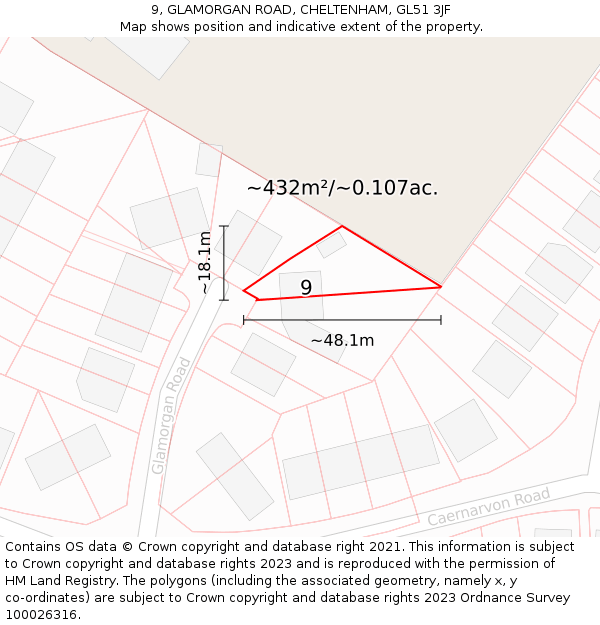 9, GLAMORGAN ROAD, CHELTENHAM, GL51 3JF: Plot and title map