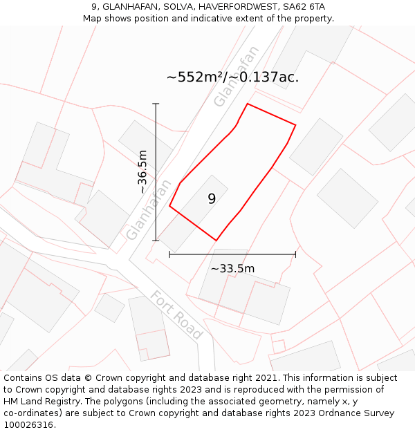 9, GLANHAFAN, SOLVA, HAVERFORDWEST, SA62 6TA: Plot and title map