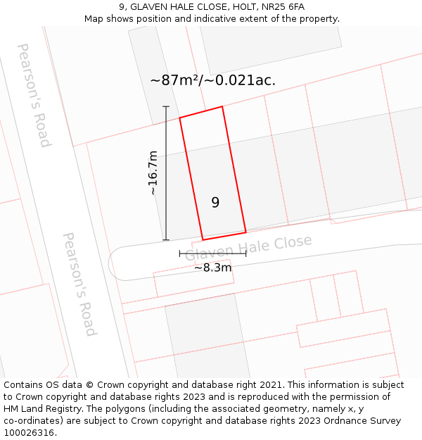 9, GLAVEN HALE CLOSE, HOLT, NR25 6FA: Plot and title map