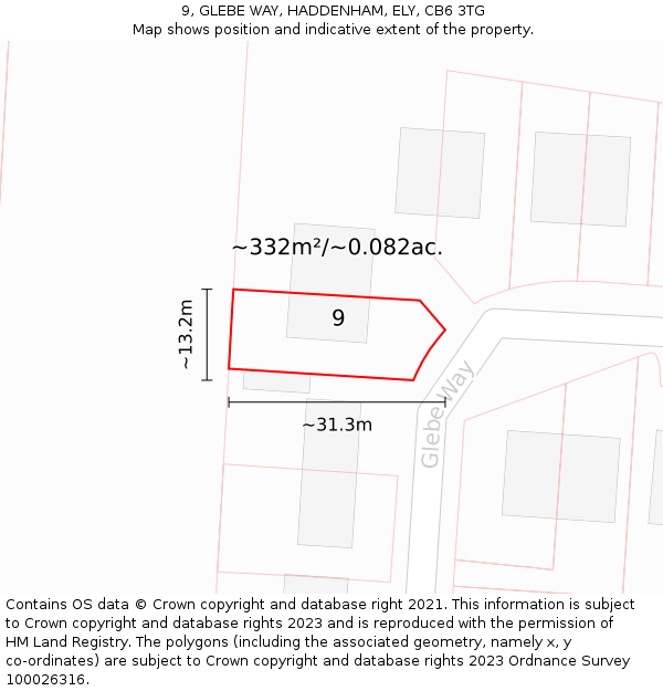 9, GLEBE WAY, HADDENHAM, ELY, CB6 3TG: Plot and title map