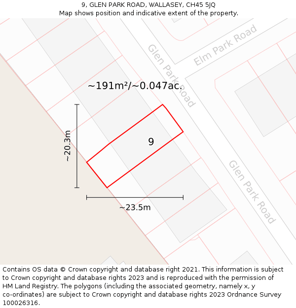 9, GLEN PARK ROAD, WALLASEY, CH45 5JQ: Plot and title map