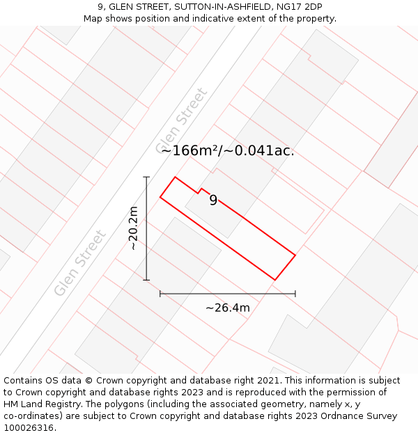 9, GLEN STREET, SUTTON-IN-ASHFIELD, NG17 2DP: Plot and title map