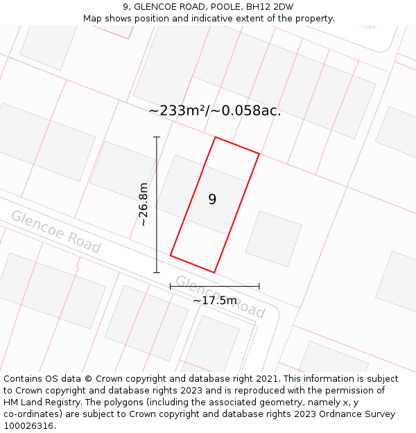 9, GLENCOE ROAD, POOLE, BH12 2DW: Plot and title map