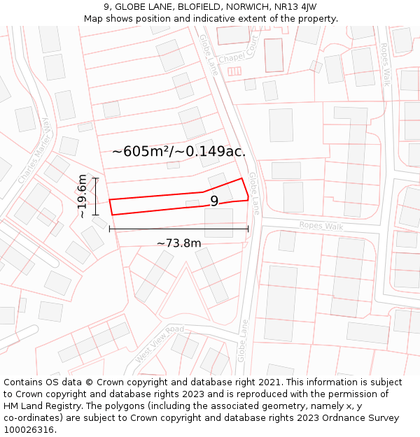 9, GLOBE LANE, BLOFIELD, NORWICH, NR13 4JW: Plot and title map