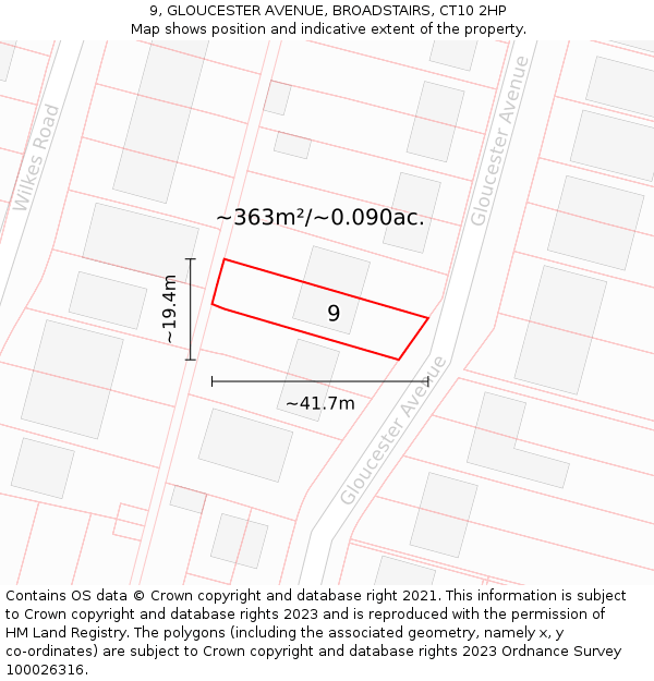 9, GLOUCESTER AVENUE, BROADSTAIRS, CT10 2HP: Plot and title map