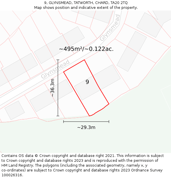 9, GLYNSMEAD, TATWORTH, CHARD, TA20 2TQ: Plot and title map