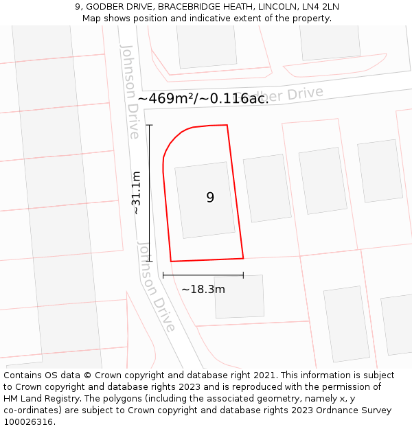 9, GODBER DRIVE, BRACEBRIDGE HEATH, LINCOLN, LN4 2LN: Plot and title map