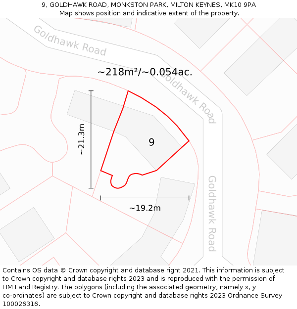 9, GOLDHAWK ROAD, MONKSTON PARK, MILTON KEYNES, MK10 9PA: Plot and title map