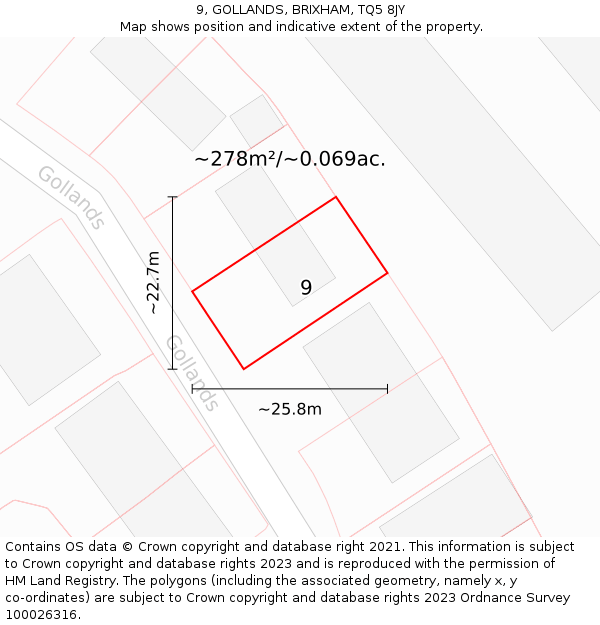 9, GOLLANDS, BRIXHAM, TQ5 8JY: Plot and title map