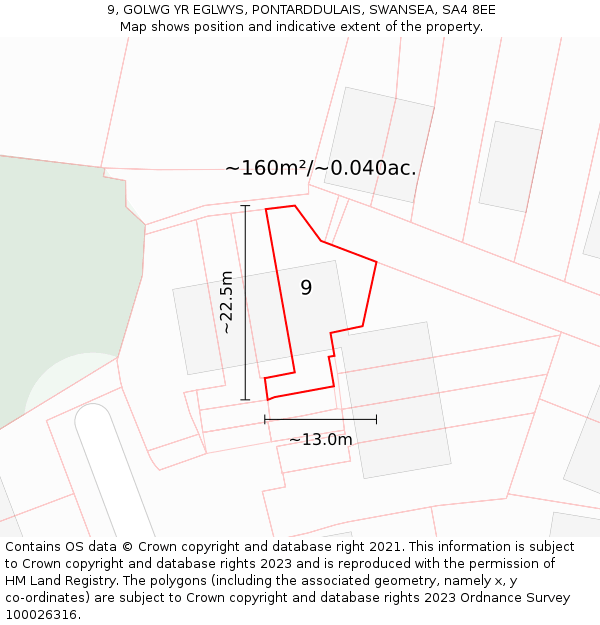 9, GOLWG YR EGLWYS, PONTARDDULAIS, SWANSEA, SA4 8EE: Plot and title map