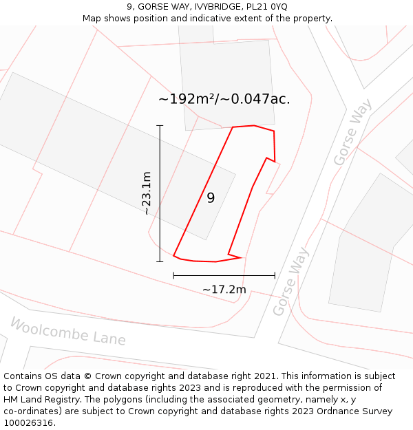 9, GORSE WAY, IVYBRIDGE, PL21 0YQ: Plot and title map