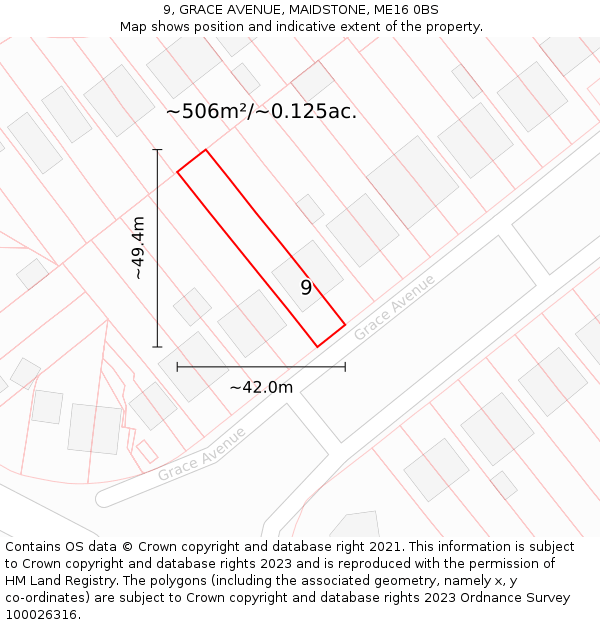 9, GRACE AVENUE, MAIDSTONE, ME16 0BS: Plot and title map