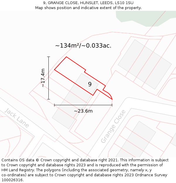 9, GRANGE CLOSE, HUNSLET, LEEDS, LS10 1SU: Plot and title map