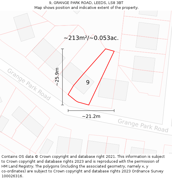 9, GRANGE PARK ROAD, LEEDS, LS8 3BT: Plot and title map