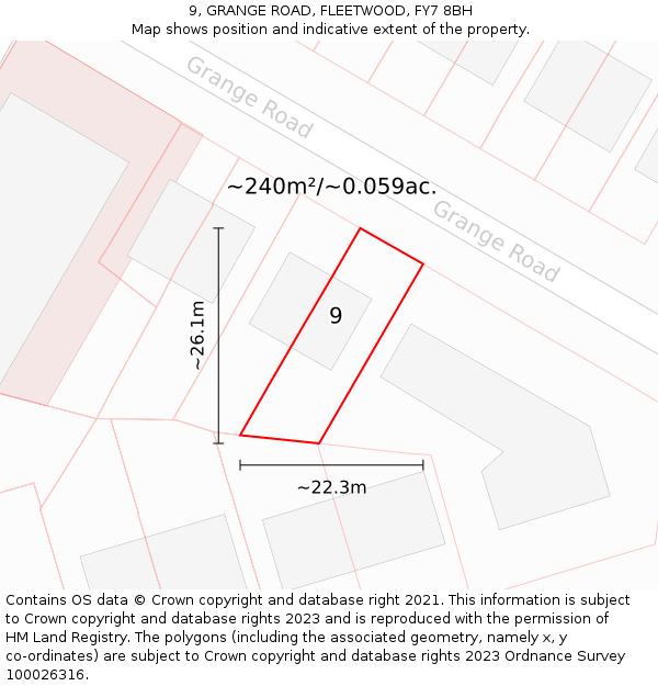 9, GRANGE ROAD, FLEETWOOD, FY7 8BH: Plot and title map