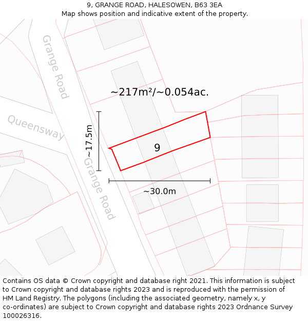 9, GRANGE ROAD, HALESOWEN, B63 3EA: Plot and title map