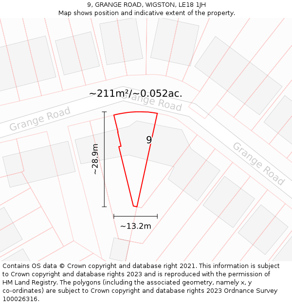 9, GRANGE ROAD, WIGSTON, LE18 1JH: Plot and title map