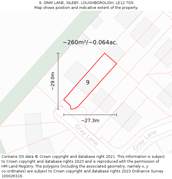 9, GRAY LANE, SILEBY, LOUGHBOROUGH, LE12 7GS: Plot and title map