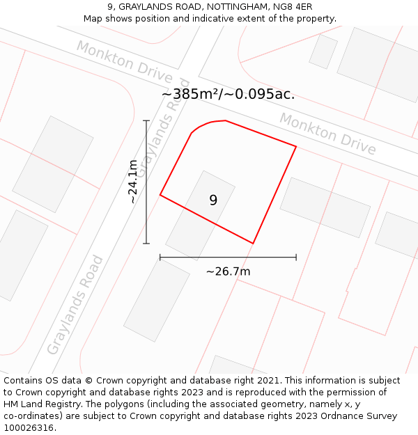 9, GRAYLANDS ROAD, NOTTINGHAM, NG8 4ER: Plot and title map