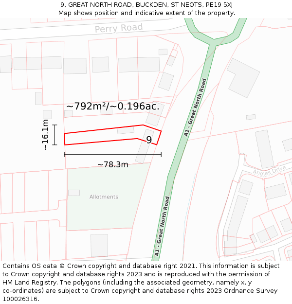 9, GREAT NORTH ROAD, BUCKDEN, ST NEOTS, PE19 5XJ: Plot and title map