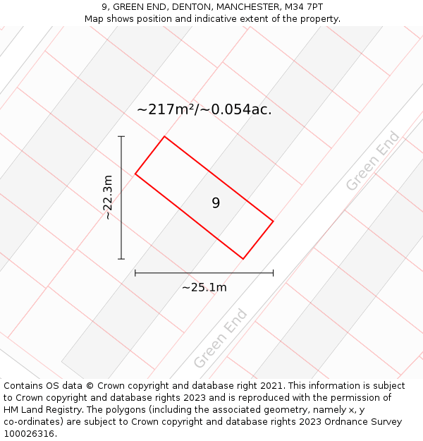 9, GREEN END, DENTON, MANCHESTER, M34 7PT: Plot and title map