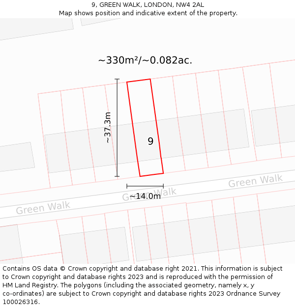 9, GREEN WALK, LONDON, NW4 2AL: Plot and title map