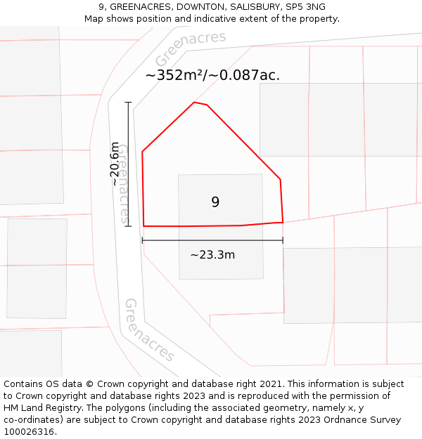 9, GREENACRES, DOWNTON, SALISBURY, SP5 3NG: Plot and title map