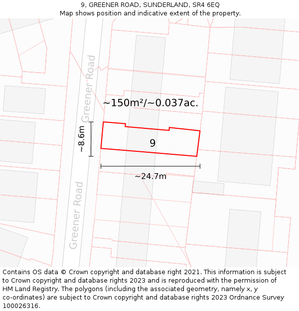 9, GREENER ROAD, SUNDERLAND, SR4 6EQ: Plot and title map