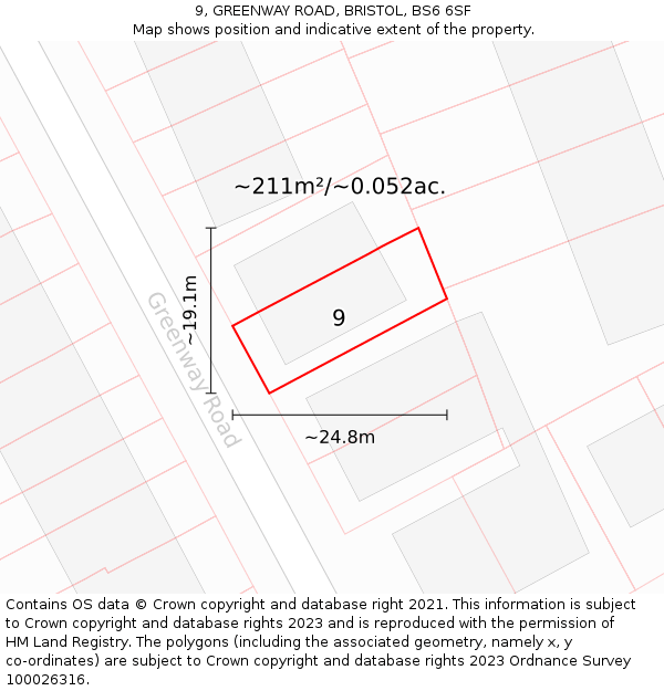 9, GREENWAY ROAD, BRISTOL, BS6 6SF: Plot and title map