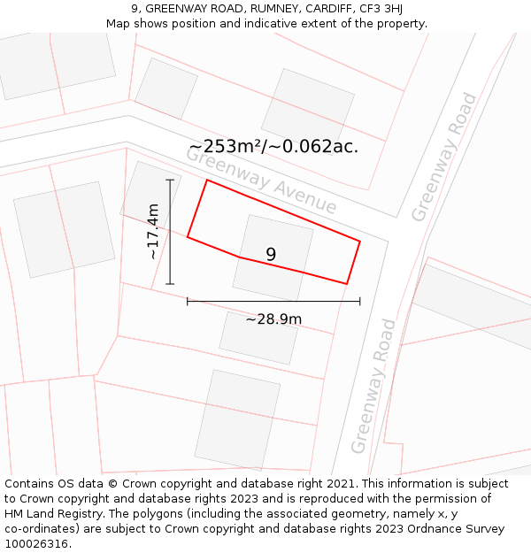 9, GREENWAY ROAD, RUMNEY, CARDIFF, CF3 3HJ: Plot and title map