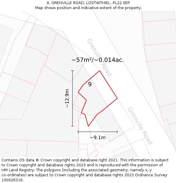 9, GRENVILLE ROAD, LOSTWITHIEL, PL22 0EP: Plot and title map