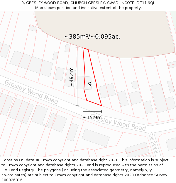 9, GRESLEY WOOD ROAD, CHURCH GRESLEY, SWADLINCOTE, DE11 9QL: Plot and title map