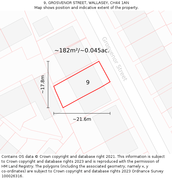 9, GROSVENOR STREET, WALLASEY, CH44 1AN: Plot and title map