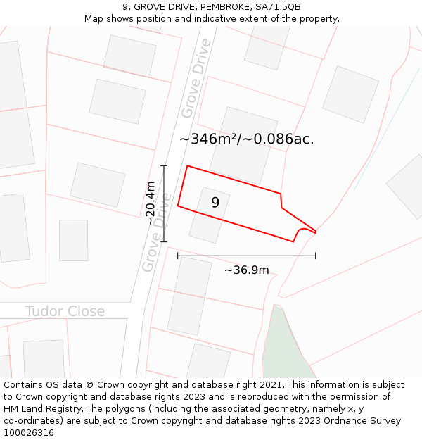 9, GROVE DRIVE, PEMBROKE, SA71 5QB: Plot and title map