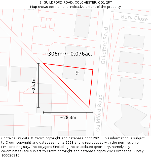 9, GUILDFORD ROAD, COLCHESTER, CO1 2RT: Plot and title map