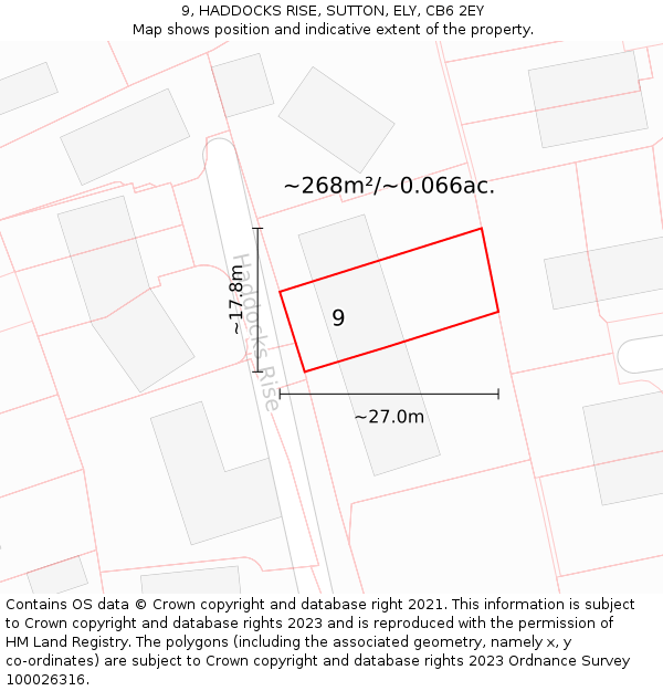 9, HADDOCKS RISE, SUTTON, ELY, CB6 2EY: Plot and title map