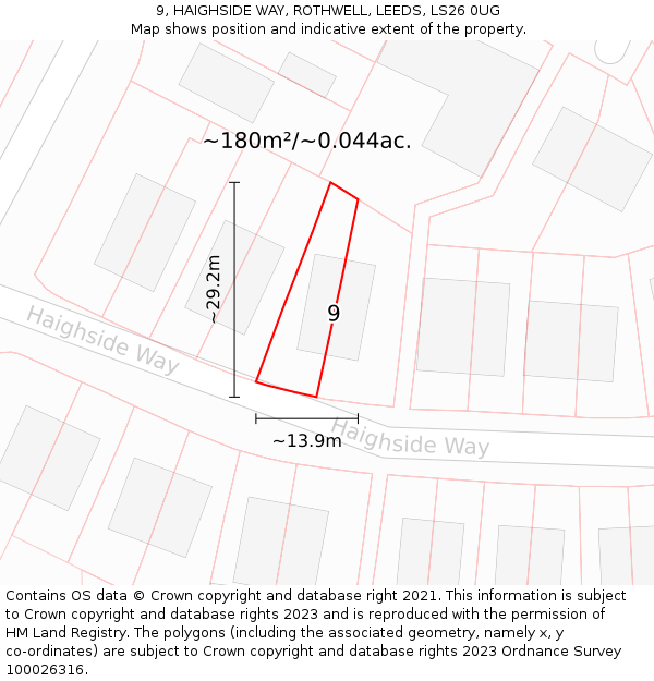 9, HAIGHSIDE WAY, ROTHWELL, LEEDS, LS26 0UG: Plot and title map