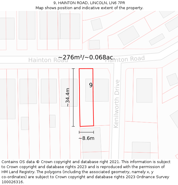 9, HAINTON ROAD, LINCOLN, LN6 7PR: Plot and title map